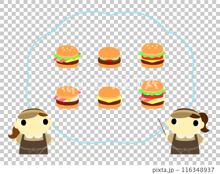 A shop assistant introducing a hamburger menu (classic color) 116348937