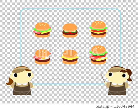 店員介紹漢堡菜單（經典色）方格 116348944