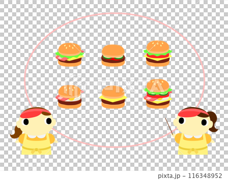 A clerk introducing a hamburger menu Oval frame A clerk introducing a hamburger menu Oval frame 116348952