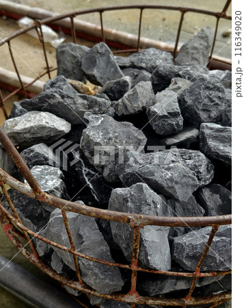 Stacked rocks showcasing natural material in construction 116349020