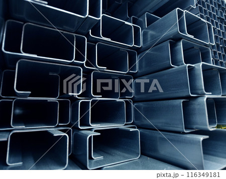 Abstract background with stack numerous metallic profile 116349181