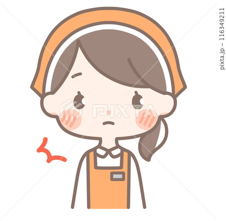 上半身｜びっくりする女性店員イラスト｜エプロン 116349211