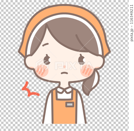 上半身｜びっくりする女性店員イラスト｜エプロン 116349211