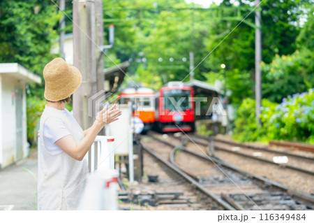 箱根を旅行する女性　旅行中の女性　休日を満喫する女性 116349484