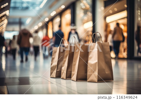 Shopping bags are on the floor in a mall Shopping bags are on the floor in a mall 116349624