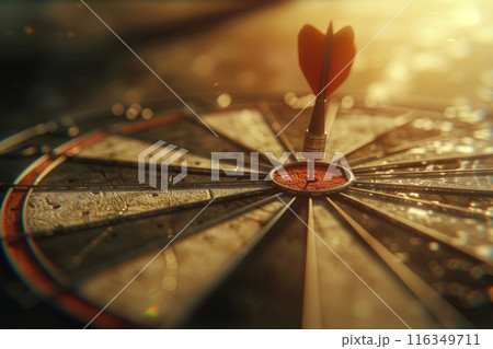 A red arrow is shot through the center of a target 116349711