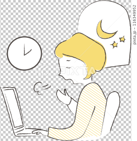 睡眠不足で仕事をする女性 116349952
