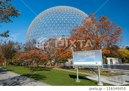 Montreal, Quebec, Canada - October 11 2022 : Montreal Biosphere in autumn. Jean-Drapeau park, Saint Helens Island. A museum dedicated to the environment. Montreal, Quebec, Canada - October 11 2022 : Montreal Biosphere in autumn. Jean-Drapeau park, Saint Helens Island. A museum dedicated to the environment. 116349958