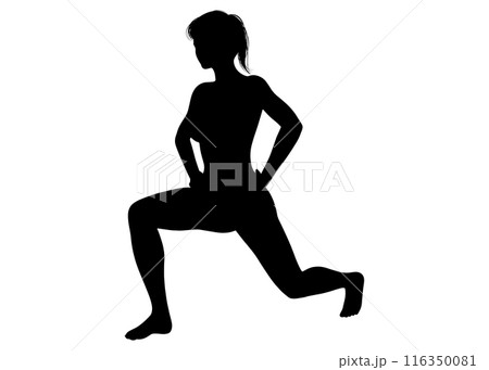 筋トレ ストレッチ スクワットをする女性のシルエット 全身正面 斜め前 筋トレ ストレッチ スクワットをする女性のシルエット 全身正面 斜め前 116350081