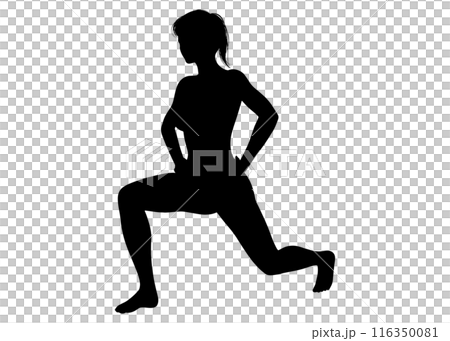 筋トレ ストレッチ スクワットをする女性のシルエット 全身正面 斜め前 筋トレ ストレッチ スクワットをする女性のシルエット 全身正面 斜め前 116350081