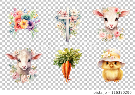 Easter Delight element Collection Bundle Set Isolated on a Transparent Background 116350290