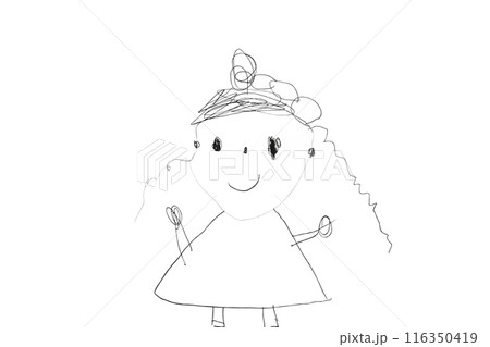 女の子の絵を女の子が描いた。自画像なのかお友達の絵なのか元気に笑っている 116350419