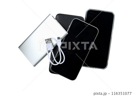 PNG,Power bank with a smartphone, isolated on white background 116351077