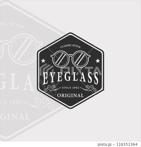 eyeglass logo vintage vector illustration template icon graphic design. eyeglasses with retro badge typography sign or symbol for optic business company eyeglass logo vintage vector illustration template icon graphic design. eyeglasses with retro badge typography sign or symbol for optic business company 116351364