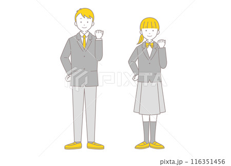 ガッツポーズをする男女の学生 ガッツポーズをする男女の学生 116351456