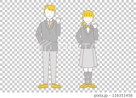ガッツポーズをする男女の学生 ガッツポーズをする男女の学生 116351456