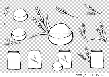 Brush-touch wheat and flour illustration set Brush-touch wheat and flour illustration set 116351620