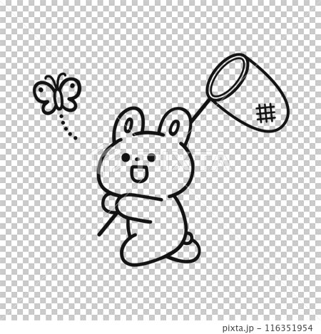 虫取りをする可愛いウサギ・線画 虫取りをする可愛いウサギ・線画 116351954