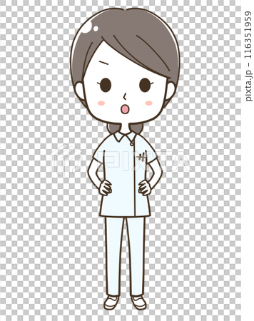 Full-body illustration of a young female nurse giving a warning Full-body illustration of a young female nurse giving a warning 116351959