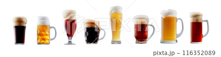 Set of beer cocktails with foam isolated on white background Set of beer cocktails with foam isolated on white background 116352089