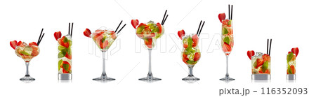 Set of cocktails with decoration from fruits isolated on white background Set of cocktails with decoration from fruits isolated on white background 116352093