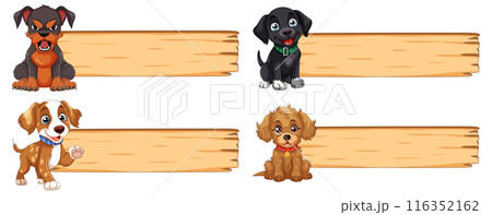 Cute Puppies with Wooden Signs 116352162