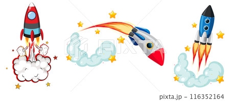 Colorful Rocket Ships in Space 116352164