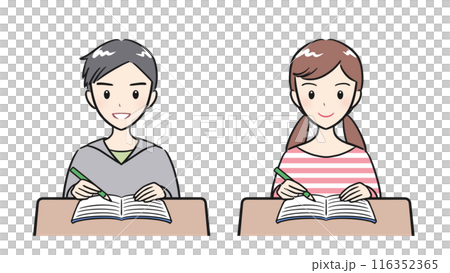 A set of boys and girls studying with a smile A set of boys and girls studying with a smile 116352365