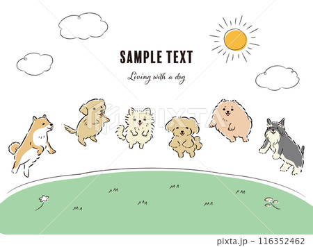 草原でジャンプする犬たちのイラストセット 草原でジャンプする犬たちのイラストセット 116352462