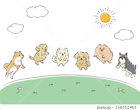 草原でジャンプする犬たちのイラストセット 116352463