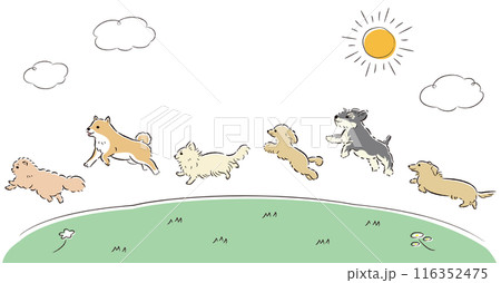 草原を走る犬たちのイラストセット 116352475