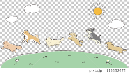草原を走る犬たちのイラストセット 116352475