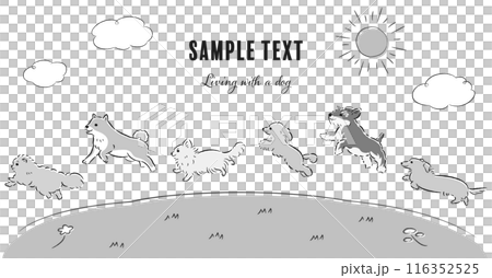 Illustration set of dogs running on the grassland 116352525
