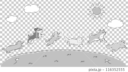 草原を走る犬たちのイラストセット 116352555