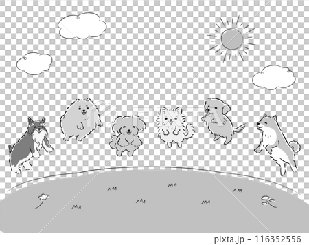草原でジャンプする犬たちのイラストセット 116352556