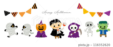 ハロウィンのモンスターたちのイラストセット 116352620