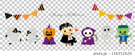 ハロウィンのモンスターたちのイラストセット 116352620