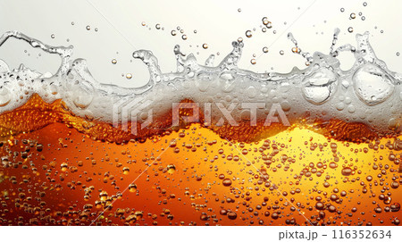 Amber beer with foam and bubbles Amber beer with foam and bubbles 116352634