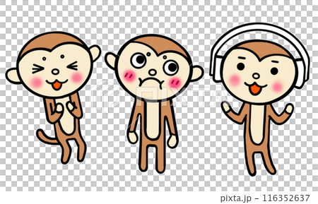 不要看到邪惡，不要說不，不要聽到邪惡，三隻猴子的插圖 116352637