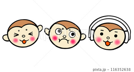 見ざる言わざる聞かざる、三猿の顔のかわいいイラスト 見ざる言わざる聞かざる、三猿の顔のかわいいイラスト 116352638