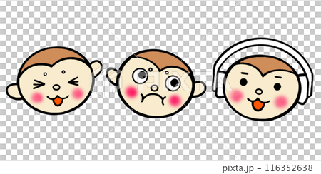 見ざる言わざる聞かざる、三猿の顔のかわいいイラスト 見ざる言わざる聞かざる、三猿の顔のかわいいイラスト 116352638