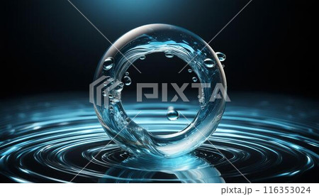 水の輪の美しいアート作品、水滴の動きと波紋 116353024