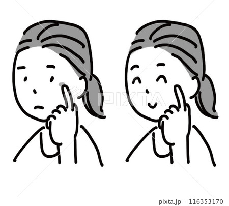 肌荒れを気にするひと　治って喜ぶひと　モノクロ　シンプル 116353170