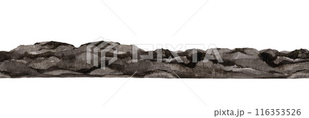 Soil pile seamless border watercolor painted illustration. Hand drawn ground background isolated on white background. Dark soil heap endless border. Organic compost for growing plants illustration 116353526