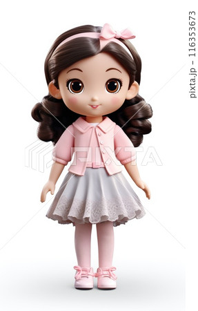 Doll isolate on a white background : a cherished plaything and collectible, embodying childhood memories and cultural significance, reflecting history and imagination. 116353673