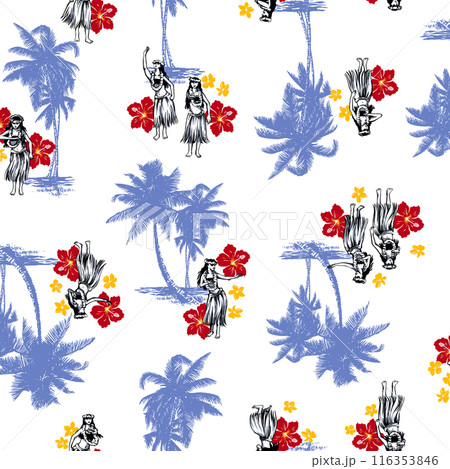 テキスタイルに最適なヤシとフラの柄, 116353846