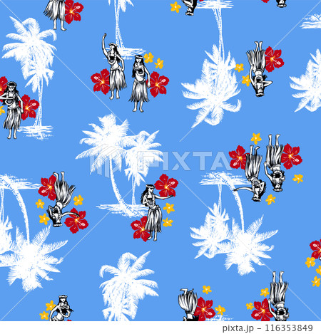 テキスタイルに最適なヤシとフラの柄, 116353849