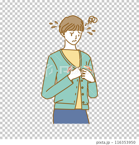 Menopausal symptoms in women: A woman who has trouble buttoning her clothes properly 116353950