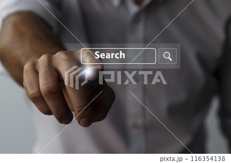 Search bar, online navigation, efficiently search and explore information on websites, apps and digital platforms, touch screen searching engine icon 116354138