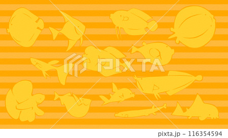 黄色のゆるいお魚さん　背景イラスト 116354594